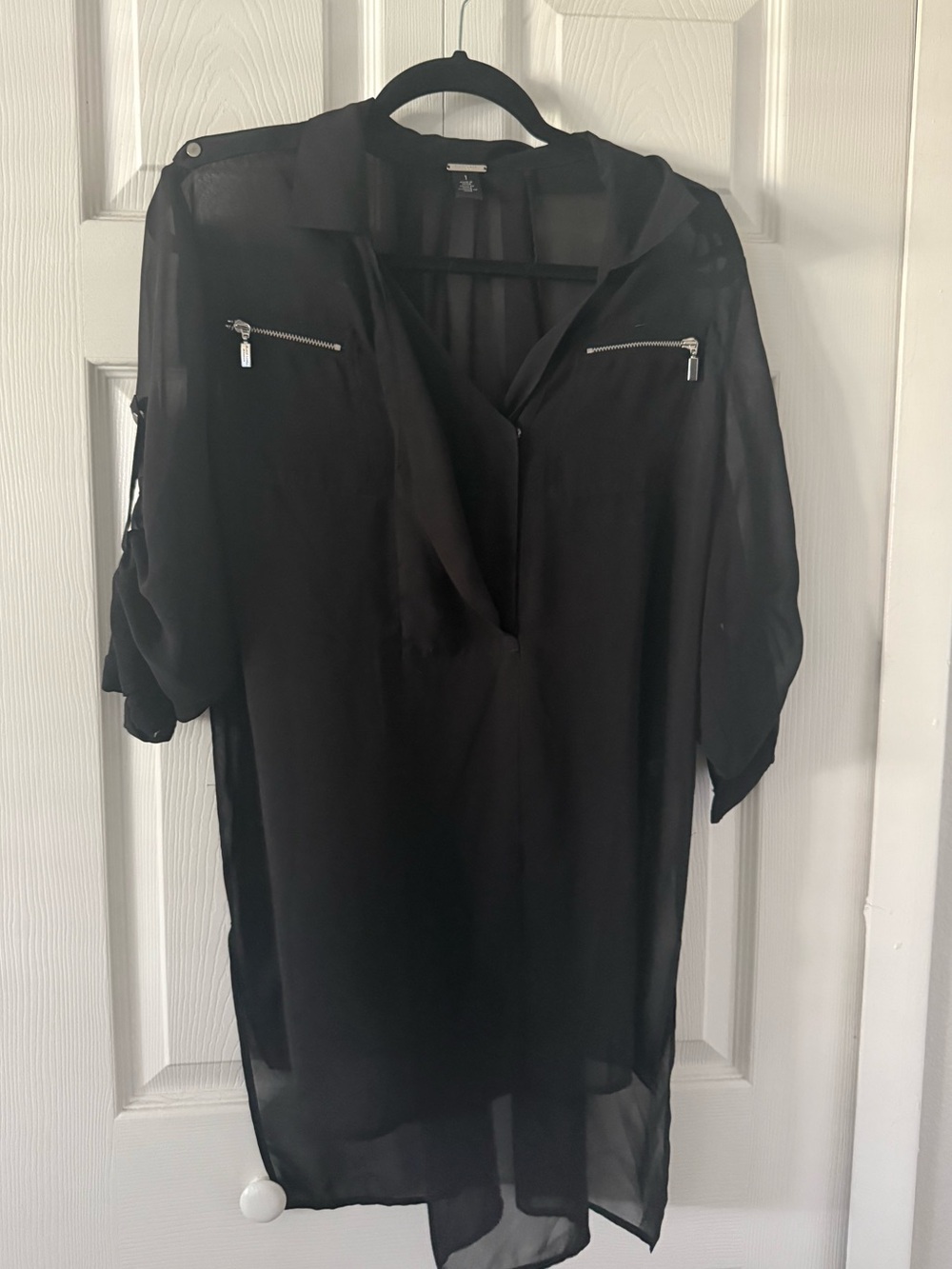 CHICOS Black Label Semi Sheer Black Blouse Top Size 1